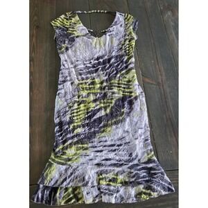 Adam Jacobs Women's Mesh Abstract Print Dress Gray Lime Green Size Small‎ NWT